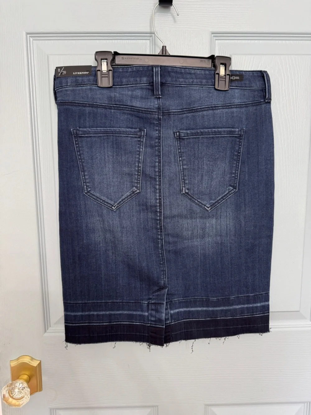 Liverpool Angelique Denim Pencil Skirt 8 29 NWT Stretch Dark Wash 21” Length